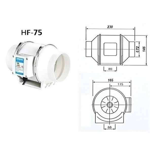 Quạt thông gió hút mùi đường ống công suất lớn , HF75 -35W	