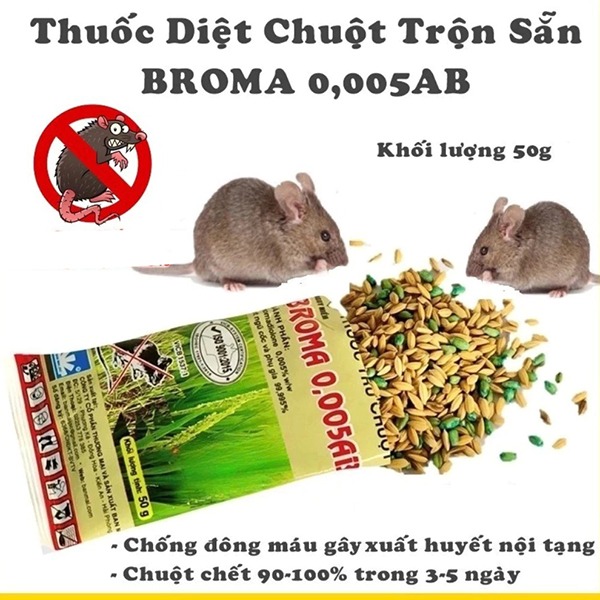 Gói diệt chuột Broma 0,005 AB dạng thóc trộn sẵn (5 gói x 50g)