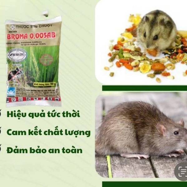 Gói diệt chuột Broma 0,005 AB dạng thóc trộn sẵn (5 gói x 50g)