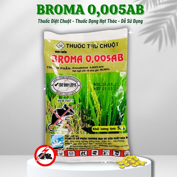 Gói diệt chuột Broma 0,005 AB dạng thóc trộn sẵn (5 gói x 50g)