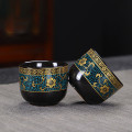 Bộ ấm chén trà đạo cối xay hoa văn cổ họa tiết sang trọng, Chữ Hán