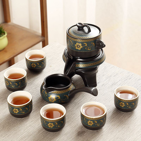 Bộ ấm chén trà đạo cối xay hoa văn cổ họa tiết sang trọng, Hoa văn