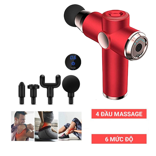 Máy massage cầm tay mini 4 đầu 6 chế độ cao cấp, Màu đỏ