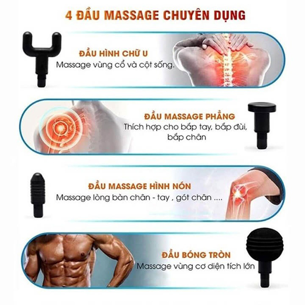 Máy massage cầm tay mini 4 đầu 6 chế độ cao cấp, Màu đỏ