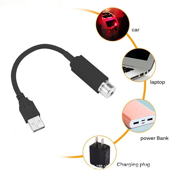 Đèn led chiếu trần trang trí xe hơi, phòng ngủ, cổng cắm USB tiện lợi, Ánh sáng đỏ