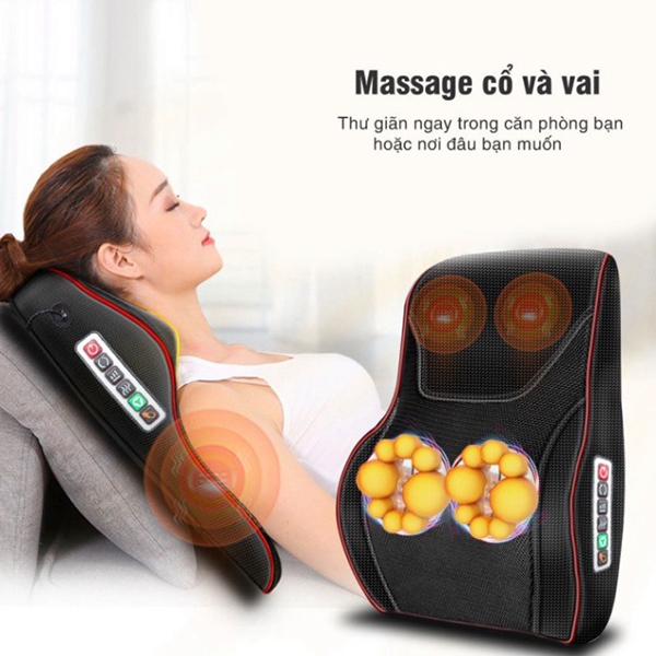 Gối massage hồng ngoại kiêm tựa lưng 16 bi cho gia đình và trên ô tô