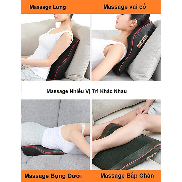 Gối massage hồng ngoại kiêm tựa lưng 16 bi cho gia đình và trên ô tô